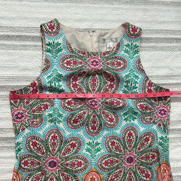 London Style Womens Printed Dress Mini Sleeveless Back Zipper Cotton Blue Pink - Picture 8 of 9